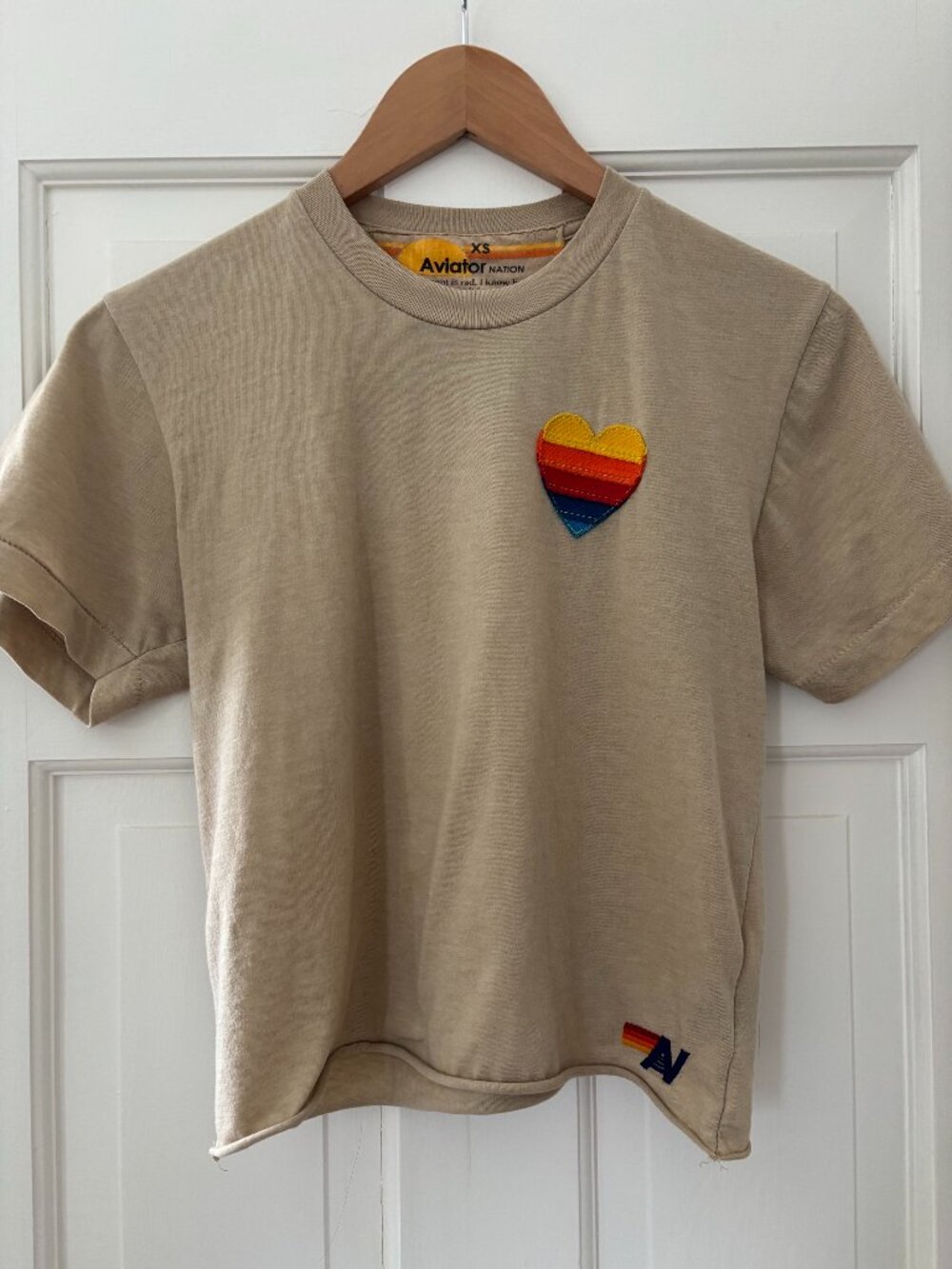 Aviator Nation Sand Colored Basic Boyfriend Tee in XS